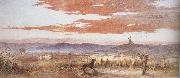 Frederick james shields Gathering the Flock at Sunset (mk37) USA oil painting artist